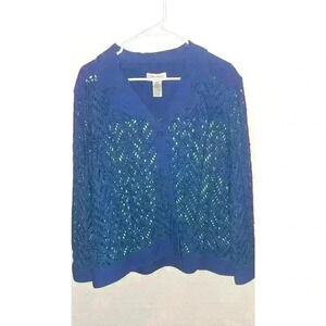Drapers & Damons Women's Blue Chenille Duster Cardigan PXL Petite Open Front